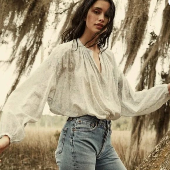 Doen Tops - DÔEN JANE BLOUSE - BLUE SUMMER DAISY PRINT SIZE M